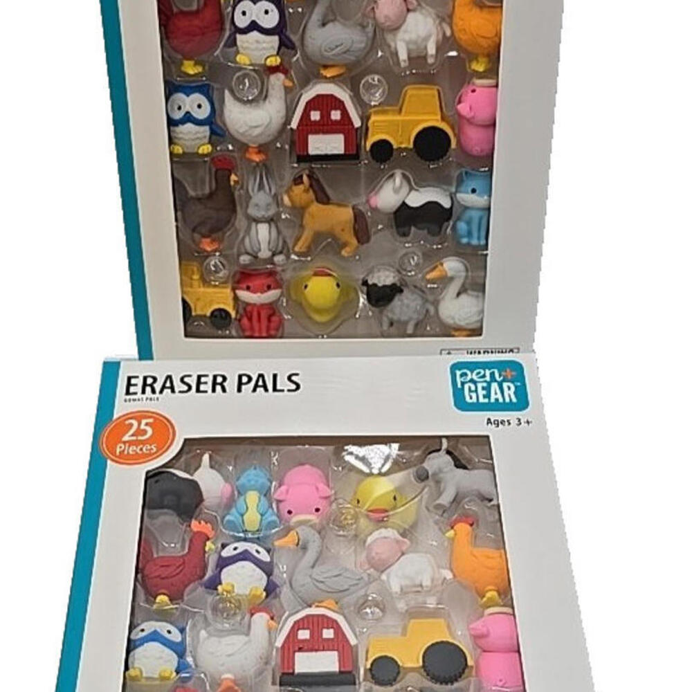 Pen Gear Eraser Pals, 3D Farm Theme‎ Animals Multicolor, 50 Ct Total New 2 PACK